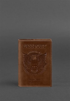 Шкіряна обкладинка для паспорта з американським гербом світло-коричнева - 8550334 - SvitStyle