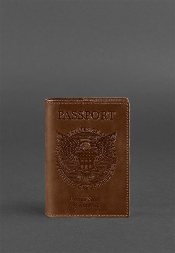 Шкіряна обкладинка для паспорта з американським гербом світло-коричнева - SvitStyle
