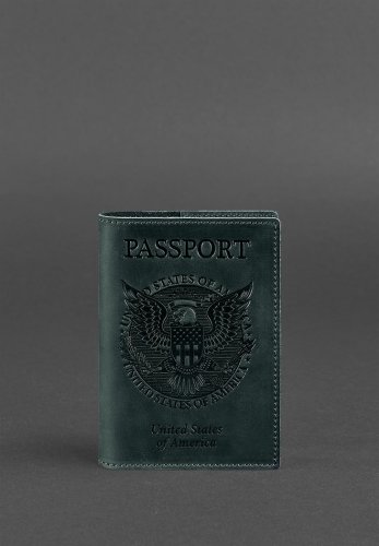 Шкіряна обкладинка для паспорта з американським гербом зелена - SvitStyle