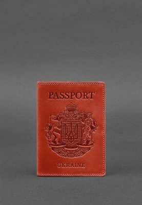 Шкіряна обкладинка для паспорта коралова з українським гербом - 8550340 - SvitStyle