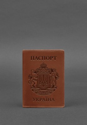 Шкіряна обкладинка для паспорта з українським гербом світло-коричнева - 8550344 - SvitStyle