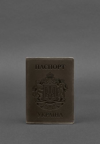Шкіряна обкладинка для паспорта з українським гербом темно-коричнева - SvitStyle
