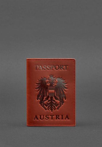Шкіряна обкладинка для паспорта з австрійським гербом корал - SvitStyle