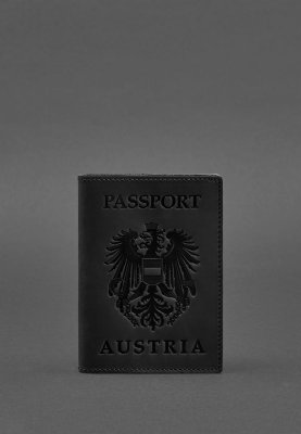 Шкіряна обкладинка для паспорта з австрійським гербом чорна Crazy Horse - 8550361 - SvitStyle