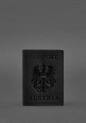 Шкіряна обкладинка для паспорта з австрійським гербом чорна Crazy Horse - SvitStyle