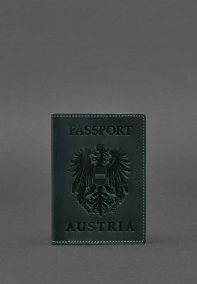 Шкіряна обкладинка для паспорта з австрійським гербом зелена Crazy Horse - 8550363 - SvitStyle