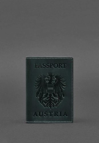 Шкіряна обкладинка для паспорта з австрійським гербом зелена Crazy Horse - SvitStyle