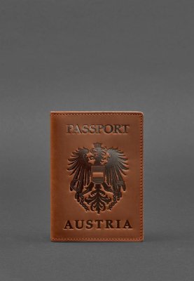 Шкіряна обкладинка для паспорта з австрійським гербом світло-коричнева Crazy Horse - 8550364 - SvitStyle