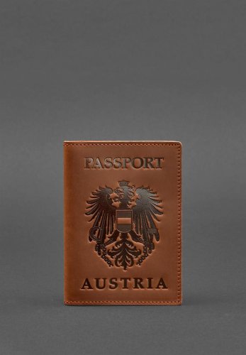 Шкіряна обкладинка для паспорта з австрійським гербом світло-коричнева Crazy Horse - SvitStyle