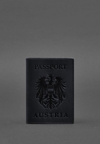 Шкіряна обкладинка для паспорта з австрійським гербом темно-синя Crazy Horse - SvitStyle