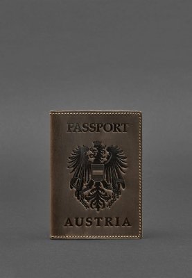 Шкіряна обкладинка для паспорта з австрійським гербом темно-коричнева Crazy Horse - 8550367 - SvitStyle