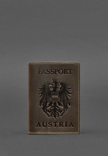 Шкіряна обкладинка для паспорта з австрійським гербом темно-коричнева Crazy Horse - SvitStyle
