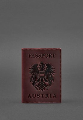 Шкіряна обкладинка для паспорта з австрійським гербом бордова Crazy Horse - 8550368 - SvitStyle