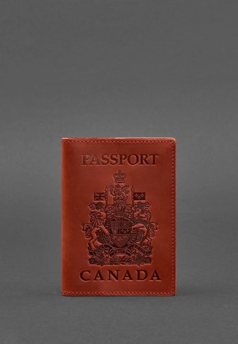 Шкіряна обкладинка для паспорта з канадським гербом корал Crazy Horse - SvitStyle