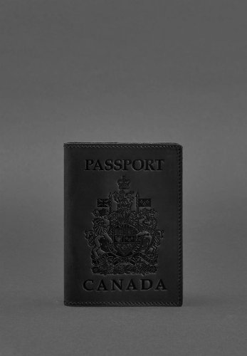 Шкіряна обкладинка для паспорта з канадським гербом чорна Crazy Horse - SvitStyle