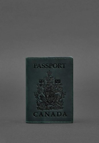 Шкіряна обкладинка для паспорта з канадським гербом зелена Crazy Horse - SvitStyle