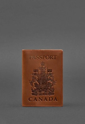 Шкіряна обкладинка для паспорта з канадським гербом світло-коричнева Crazy Horse - 8550373 - SvitStyle