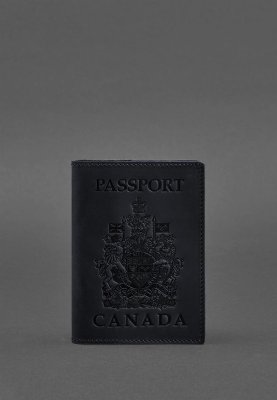 Шкіряна обкладинка для паспорта з канадським гербом темно-синя Crazy Horse - 8550374 - SvitStyle