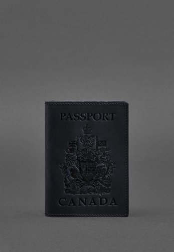 Шкіряна обкладинка для паспорта з канадським гербом темно-синя Crazy Horse - SvitStyle