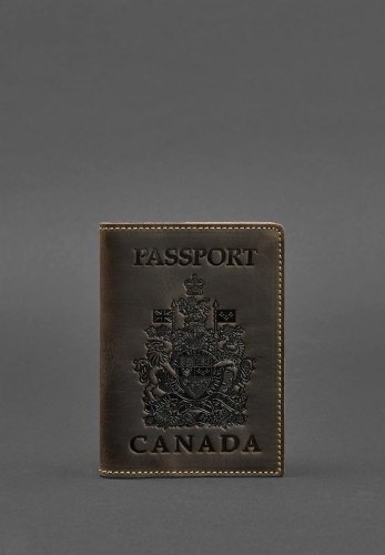 Шкіряна обкладинка для паспорта з канадським гербом темно-коричнева Crazy Horse - SvitStyle