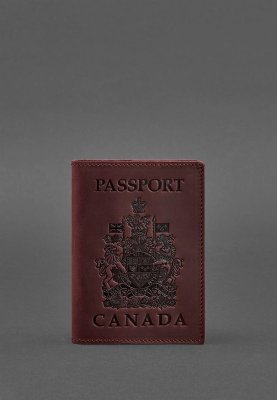 Шкіряна обкладинка для паспорта з канадським гербом бордова Crazy Horse - 8550376 - SvitStyle