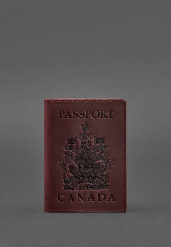 Шкіряна обкладинка для паспорта з канадським гербом бордова Crazy Horse - SvitStyle