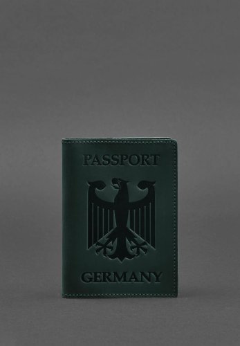 Шкіряна обкладинка для паспорта з гербом Німеччини зелена Crazy Horse - SvitStyle