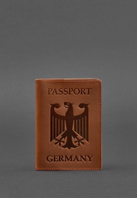 Шкіряна обкладинка для паспорта з гербом Німеччини світло-коричнева Crazy Horse - 8550381 - SvitStyle