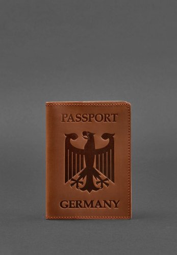 Шкіряна обкладинка для паспорта з гербом Німеччини світло-коричнева Crazy Horse - SvitStyle