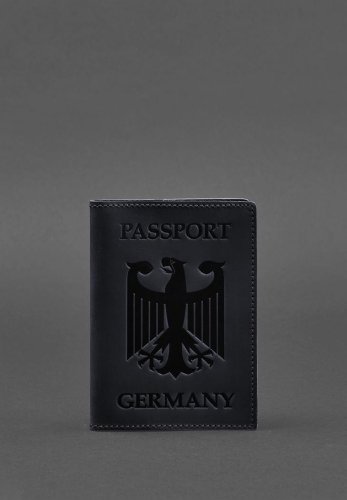 Шкіряна обкладинка для паспорта з гербом Німеччини темно-синя Crazy Horse - SvitStyle