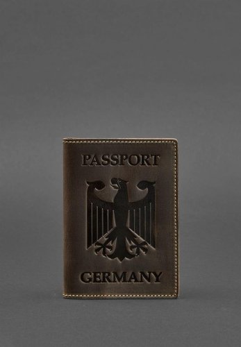 Шкіряна обкладинка для паспорта з гербом Німеччини темно-коричнева Crazy Horse - SvitStyle