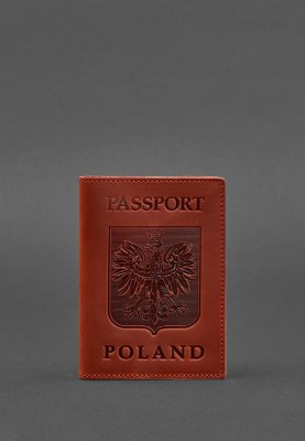 Шкіряна обкладинка для паспорта з польським гербом корал Crazy Horse - 8550385 - SvitStyle