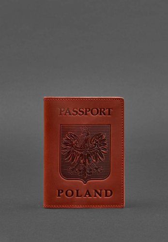 Шкіряна обкладинка для паспорта з польським гербом корал Crazy Horse - SvitStyle