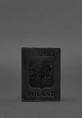 Шкіряна обкладинка для паспорта з польським гербом чорна Crazy Horse - 8550386 - SvitStyle
