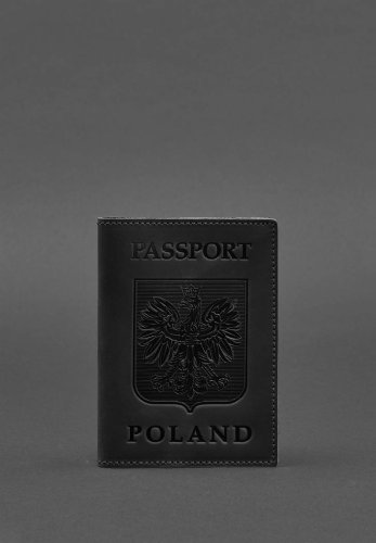 Шкіряна обкладинка для паспорта з польським гербом чорна Crazy Horse - SvitStyle