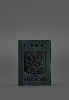 Шкіряна обкладинка для паспорта з польським гербом зелена Crazy Horse - 8550387 - SvitStyle