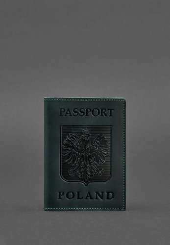 Шкіряна обкладинка для паспорта з польським гербом зелена Crazy Horse - SvitStyle