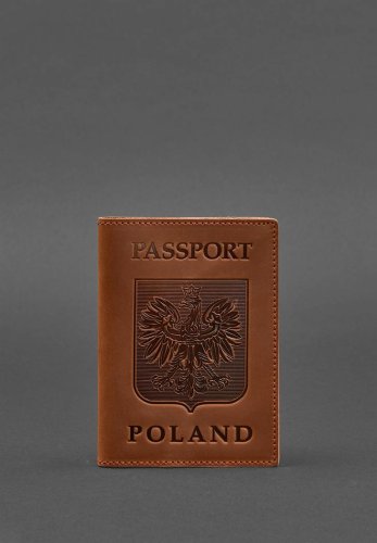 Шкіряна обкладинка для паспорта з польським гербом світло-коричнева Crazy Horse - SvitStyle