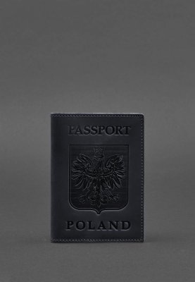 Шкіряна обкладинка для паспорта з польським гербом темно-синя Crazy Horse - 8550389 - SvitStyle
