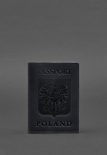 Шкіряна обкладинка для паспорта з польським гербом темно-синя Crazy Horse - SvitStyle