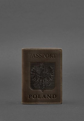 Шкіряна обкладинка для паспорта з польським гербом темно-коричнева Crazy Horse - 8550390 - SvitStyle