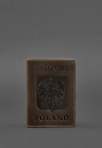 Шкіряна обкладинка для паспорта з польським гербом темно-коричнева Crazy Horse - SvitStyle