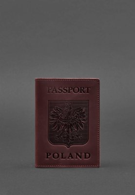 Шкіряна обкладинка для паспорта з польським гербом бордова Crazy Horse - 8550391 - SvitStyle