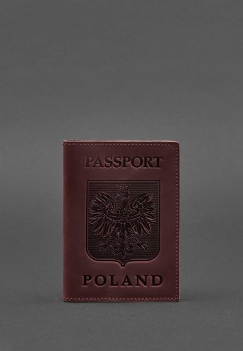 Шкіряна обкладинка для паспорта з польським гербом бордова Crazy Horse - SvitStyle