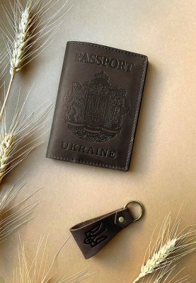 Подарунковий набір шкіряних аксесуарів з українською символікою темно-коричневий - 8550397 - SvitStyle