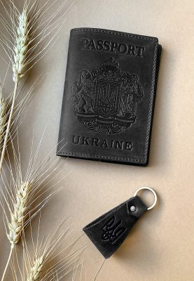 Подарунковий набір шкіряних аксесуарів з українською символікою чорний - 8550407 - SvitStyle