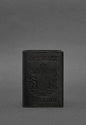 Шкіряна обкладинка для паспорта з українським гербом чорна - SvitStyle