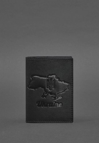 Шкіряна обкладинка для паспорта з мапою України чорний краст - SvitStyle