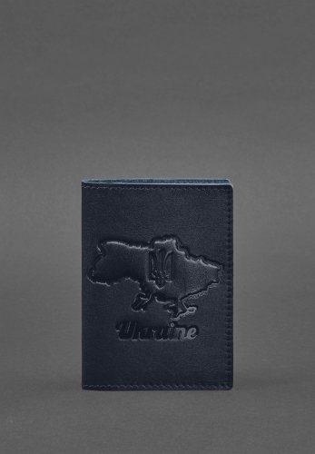Шкіряна обкладинка для паспорта з мапою України синій краст - SvitStyle