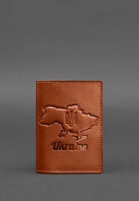 Шкіряна обкладинка для паспорта з мапою України світло-коричневий краст - 8550415 - SvitStyle